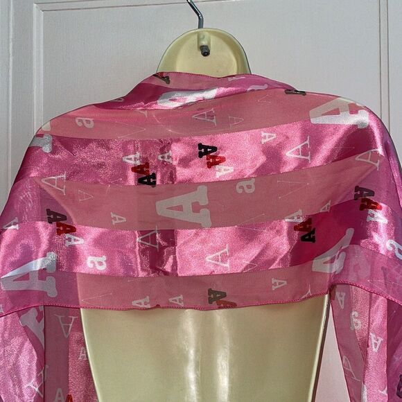 Space Age Inc pink polyester scarf with  letter A all over it - Picture 4 of 5